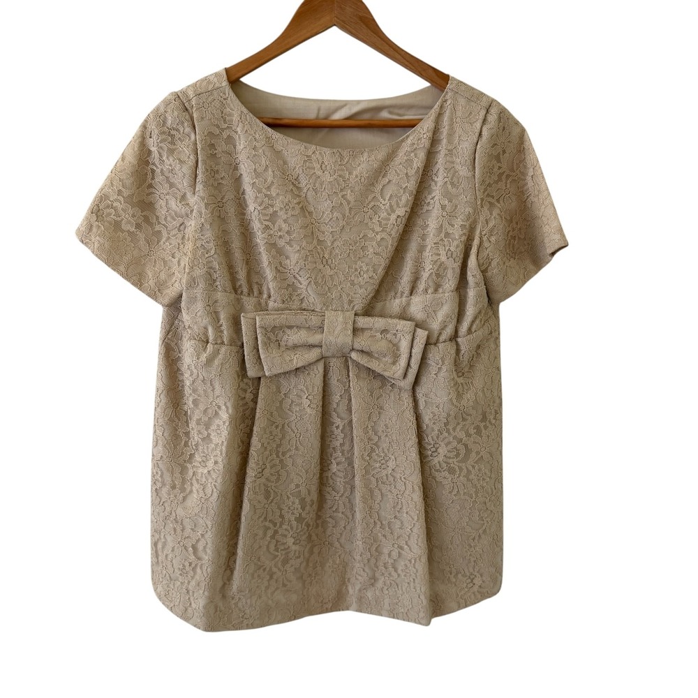 Vtg 60s Floral Lace Empire Waist Top Womens 12 Retro Bow Party Cocktail Mod